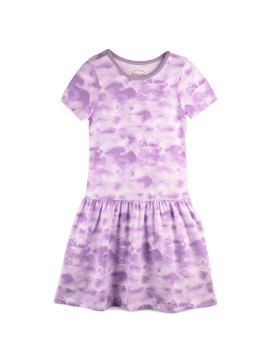 Girls Organic Cotton Short Sleeve Drop Waist Dress- Lilac Cloud - Wild Child Hat CoMightlyDress
