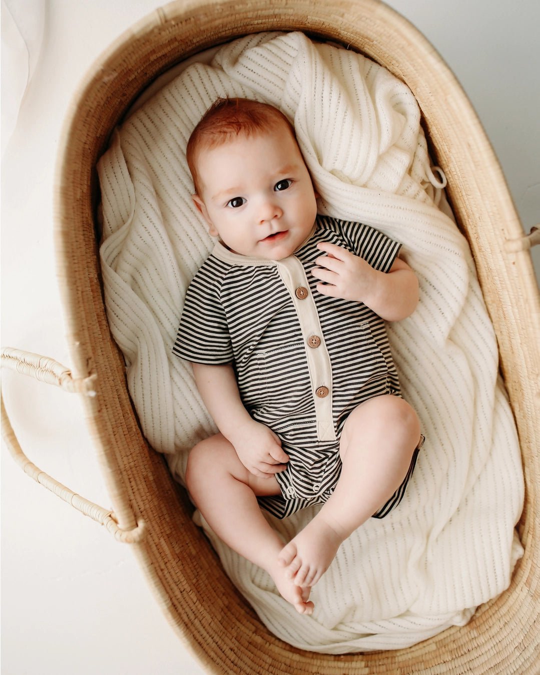 Kangaroo Pocket Romper- Stripe- Charcoal - Wild Child Hat CoCity MouseRomper