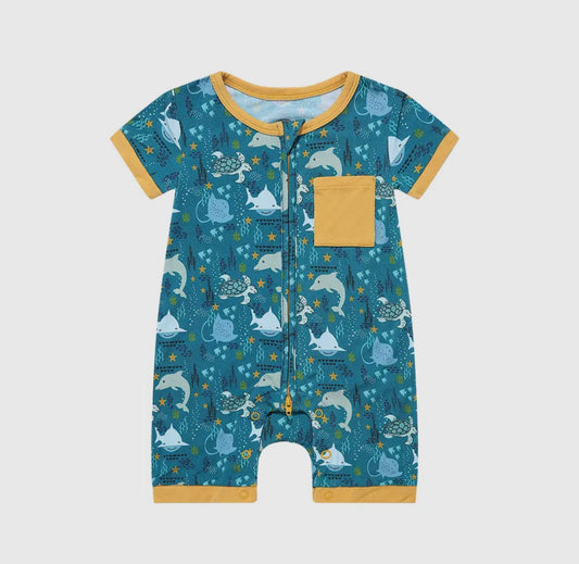 Ocean Friends Bamboo Baby Shortie Romper - Wild Child Hat CoEmerson and FriendsPajamas