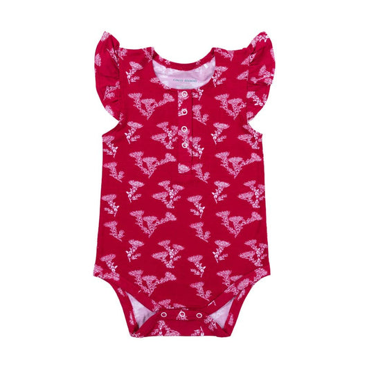 ʻŌhiʻa Lehua Bamboo Flutter Sleeve Onesie - Wild Child Hat CoCoco Moon