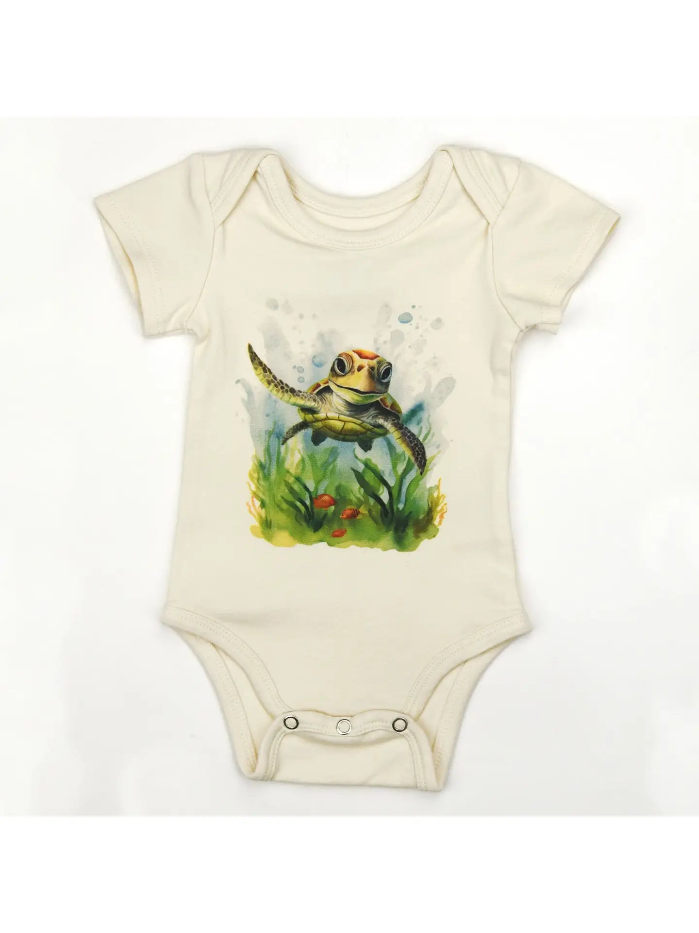 Organic Cotton Short Sleeve Baby Bodysuit, Honu - Main Image