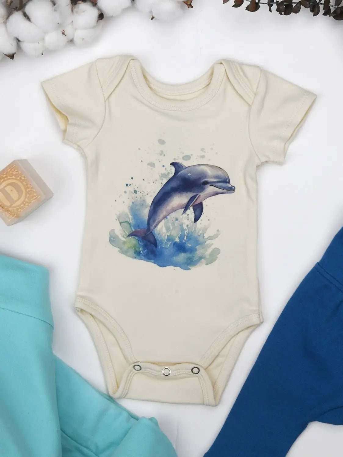 Organic Cotton Short Sleeve Baby Bodysuit, Splash - Wild Child Hat CoEarthyOnesie
