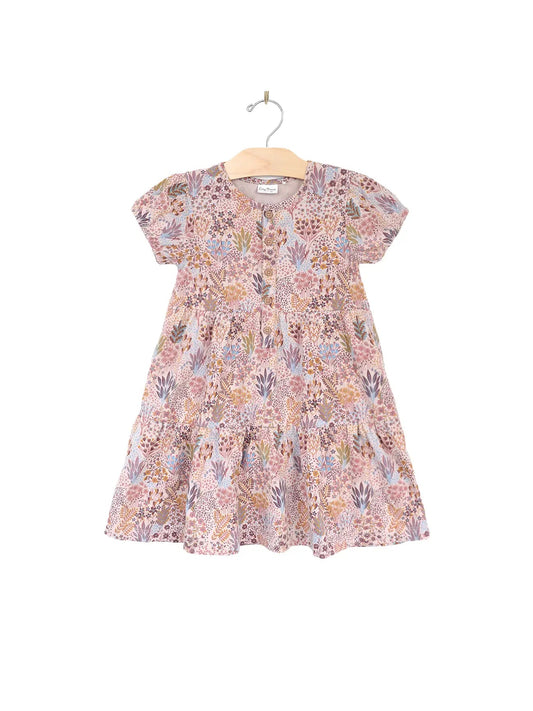 Puff Sleeve Henley Dress- Spring Garden- Lilac - Wild Child Hat CoCity MouseDress