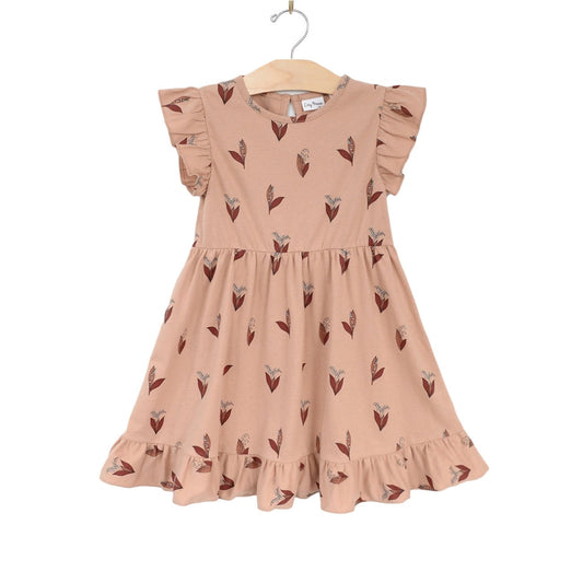 Ruffle Dress- Lily of the Valley- Peach - Wild Child Hat CoCity MouseDress