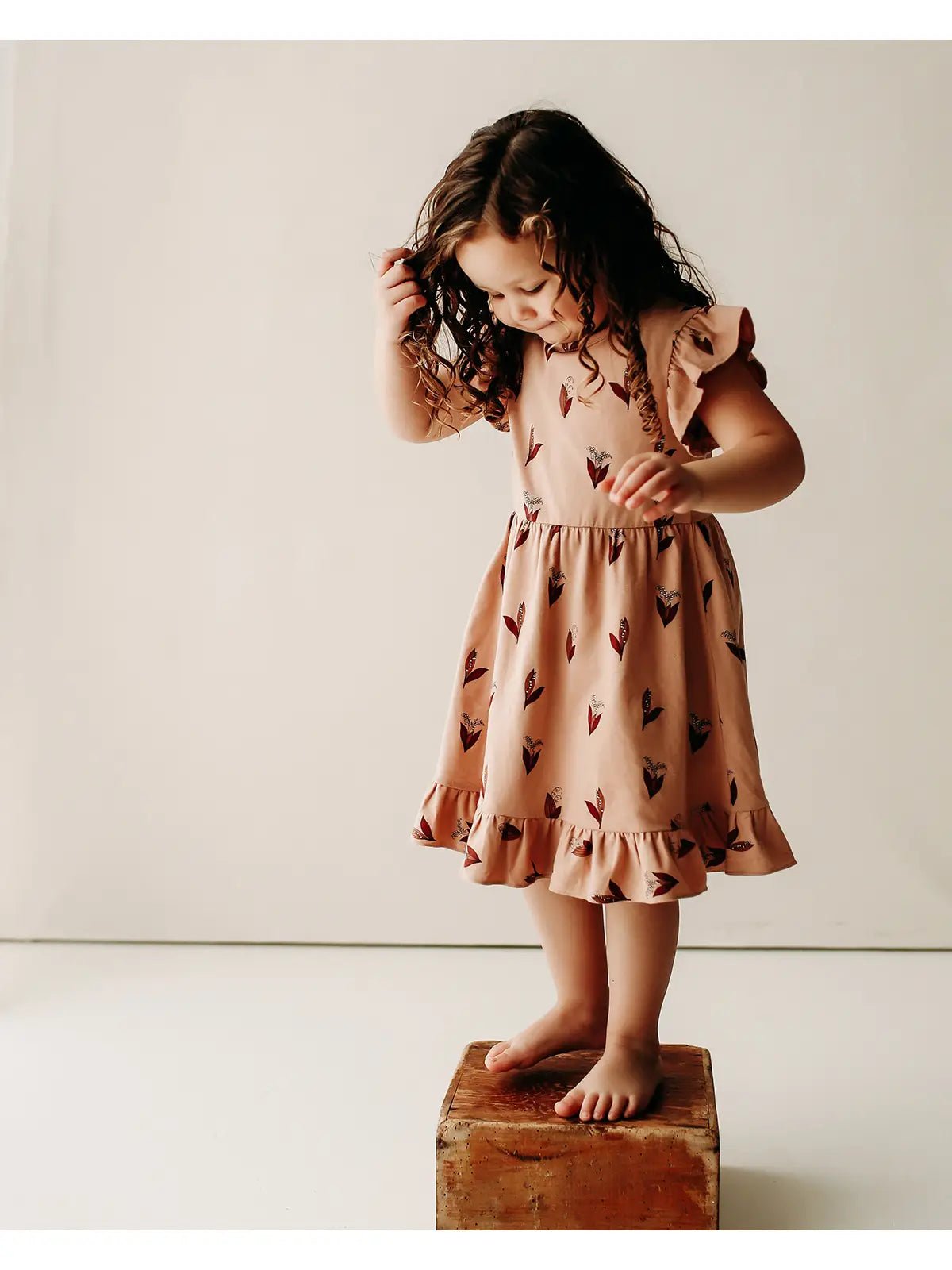 Ruffle Dress- Lily of the Valley- Peach - Wild Child Hat CoCity MouseDress