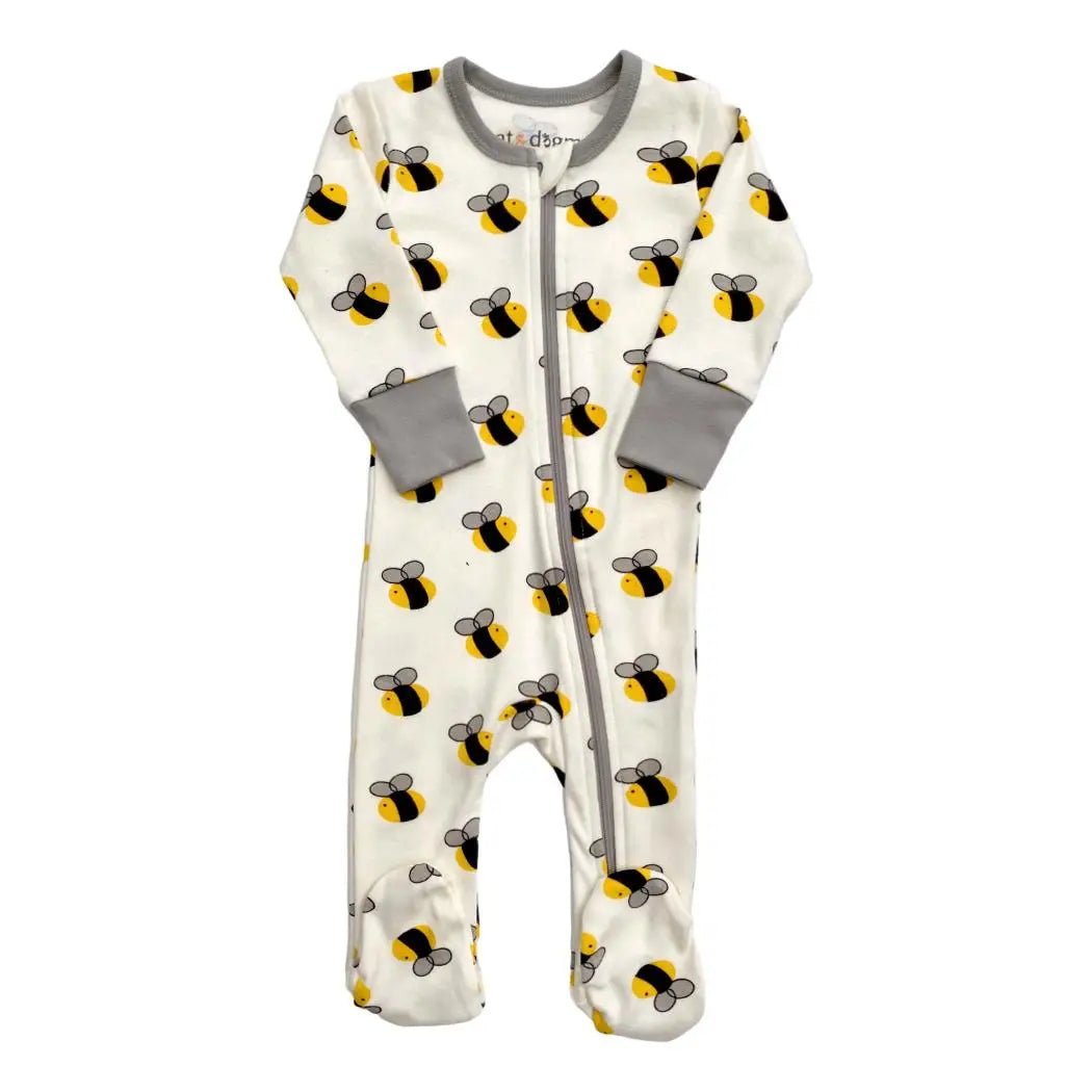 Bumble Bee Organic Baby Footie Pajamas - Wild Child Hat CoCat & DogmaPajamas