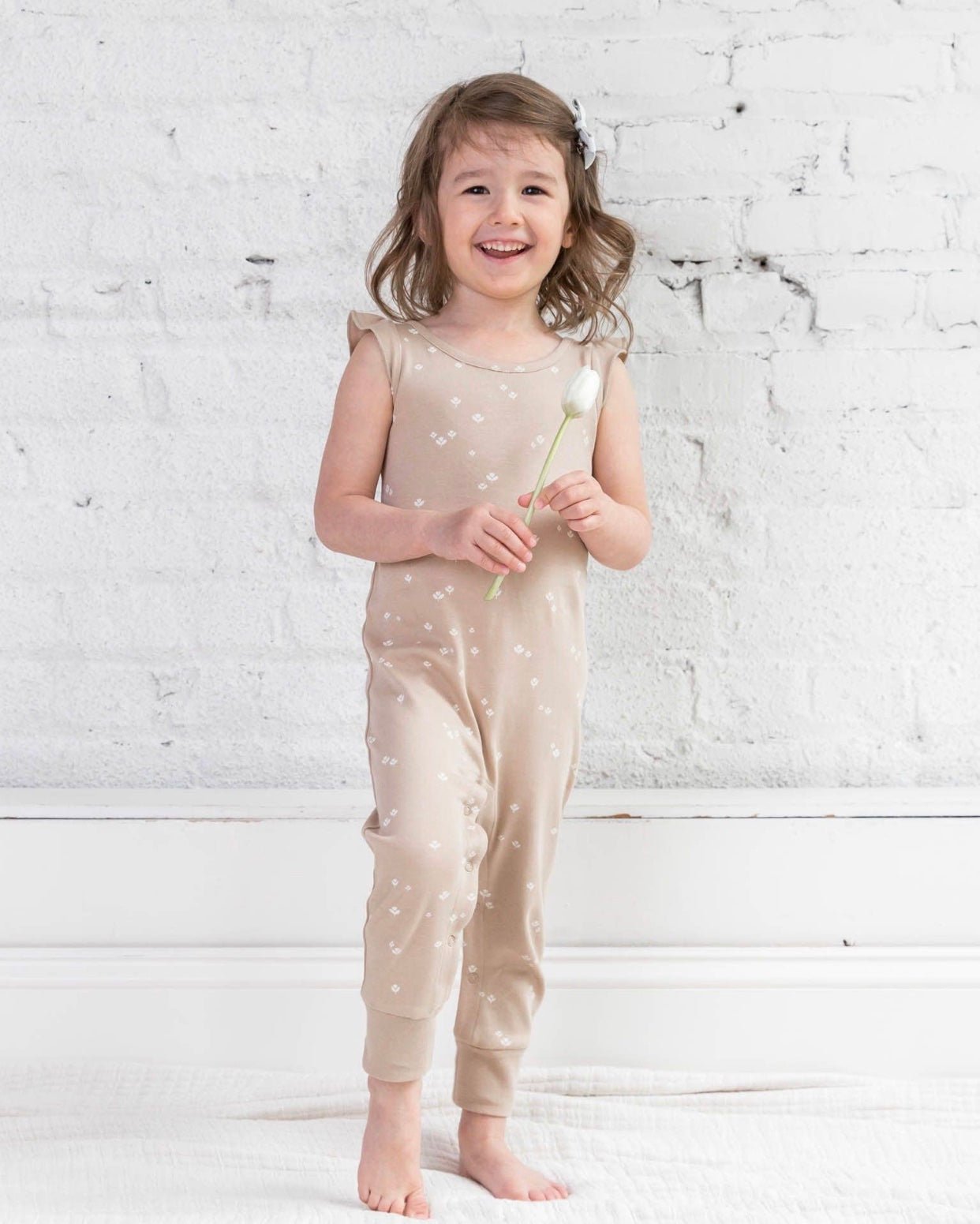 Flora Flutter Sleeved Romper-Tulip Print - Wild Child Hat CoColored OrganicsRomper