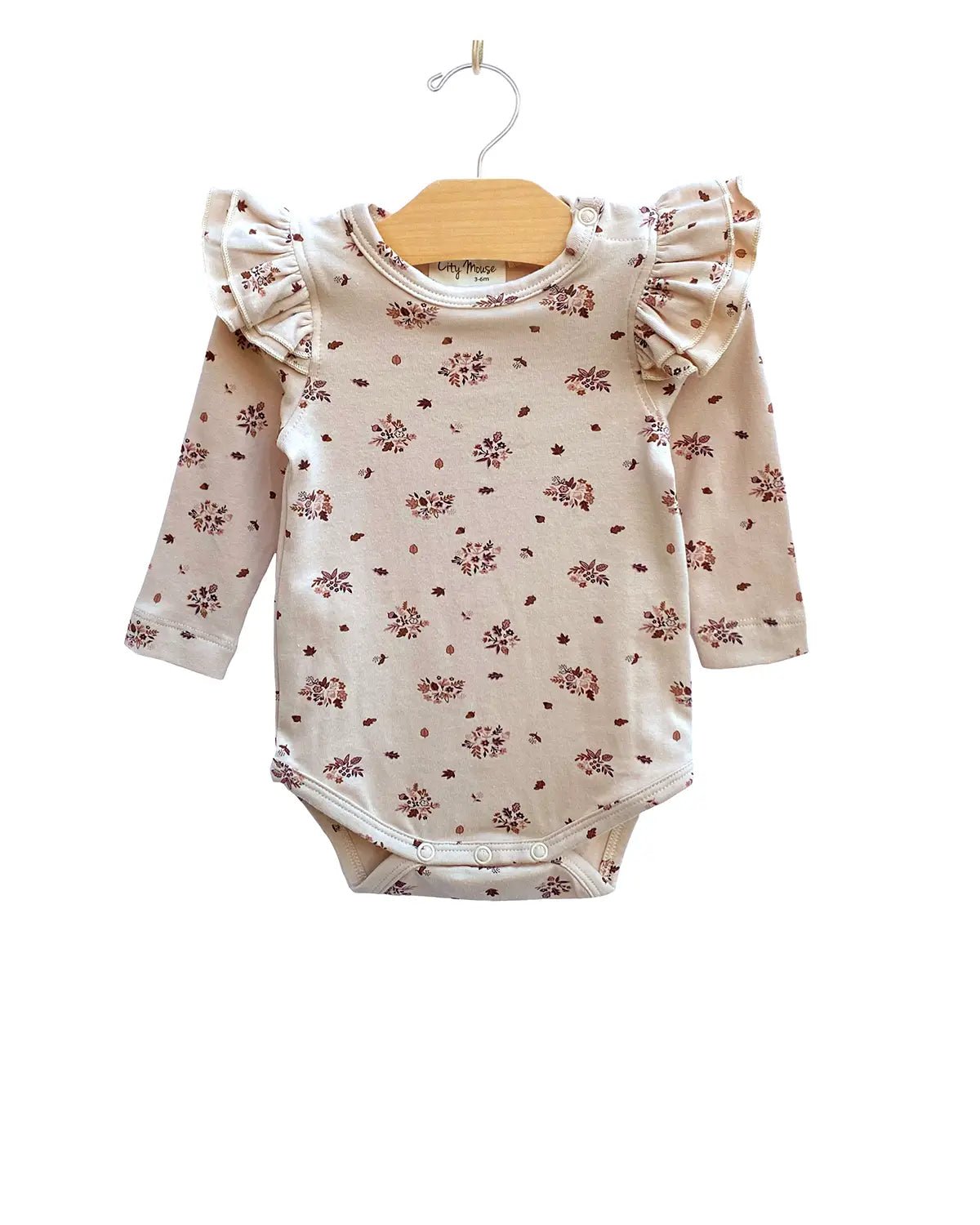 Flutter Sleeve Bodysuit- Fall Floral - Wild Child Hat CoCity MouseOnesie