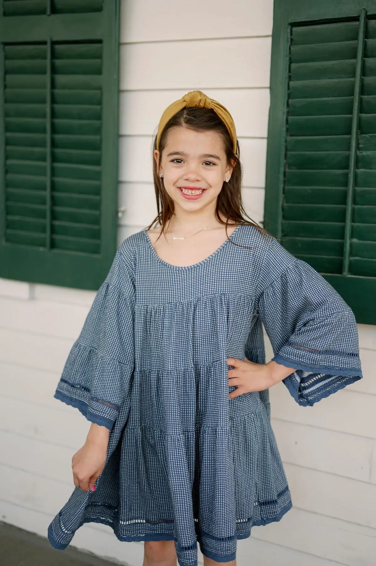 French Blue Check Organic Cotton Multi Tiered Boho Dress - Wild Child Hat CoEmma Grace ShoppeDress