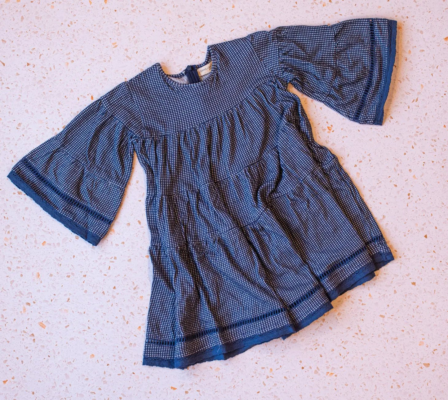 French Blue Check Organic Cotton Multi Tiered Boho Dress - Wild Child Hat CoEmma Grace ShoppeDress