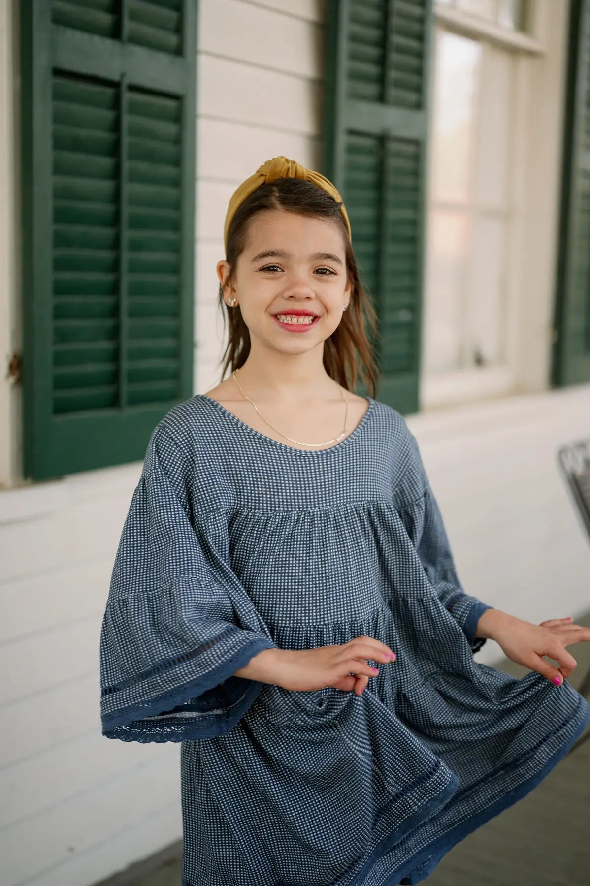 French Blue Check Organic Cotton Multi Tiered Boho Dress - Wild Child Hat CoEmma Grace ShoppeDress