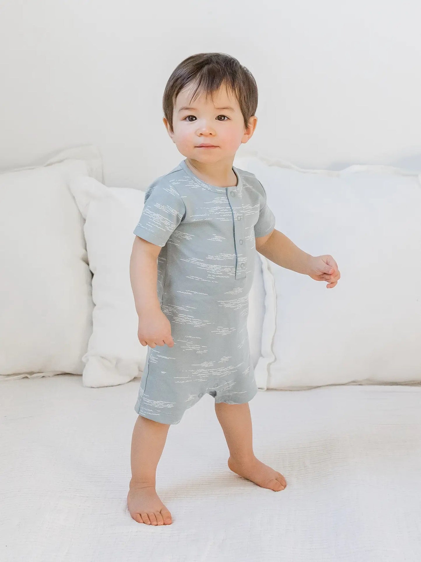 Mason Short Sleeve Romper - Waves / Ocean - Wild Child Hat CoColored OrganicsRomper