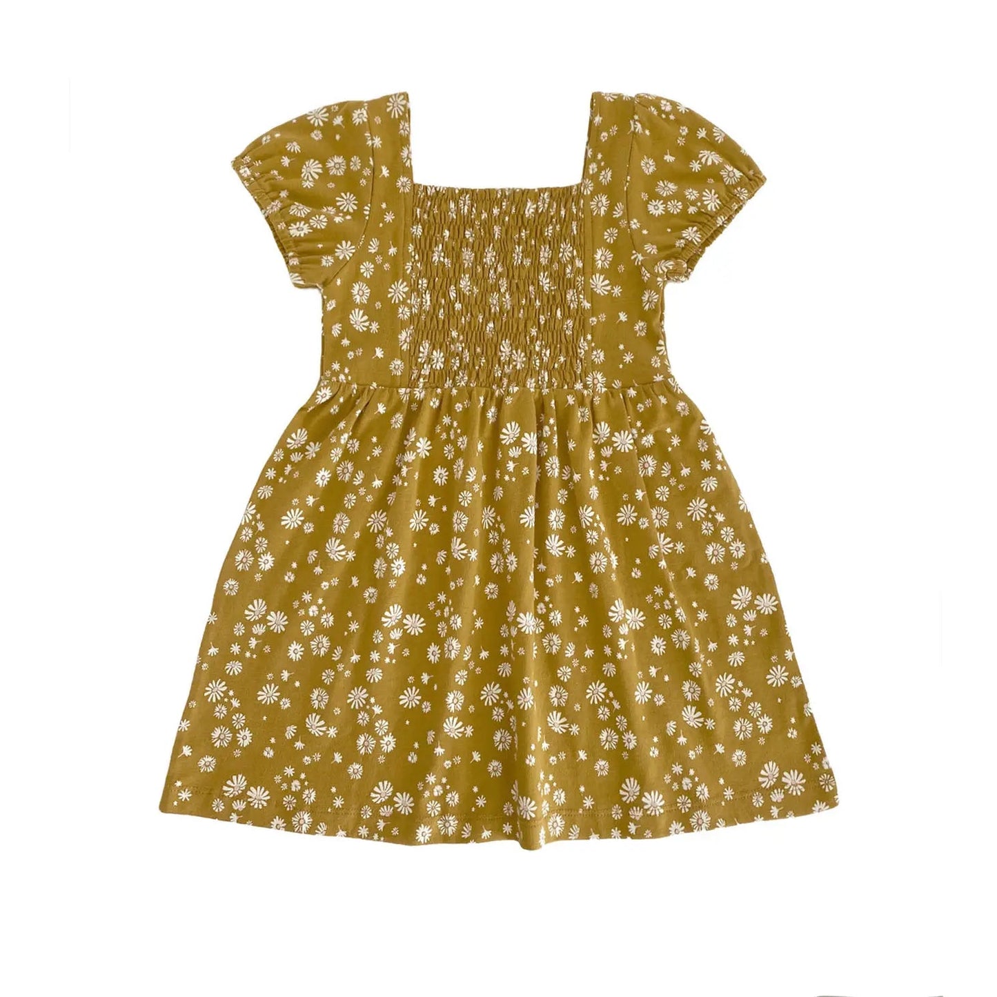 Mustard Floral Smocked Dress