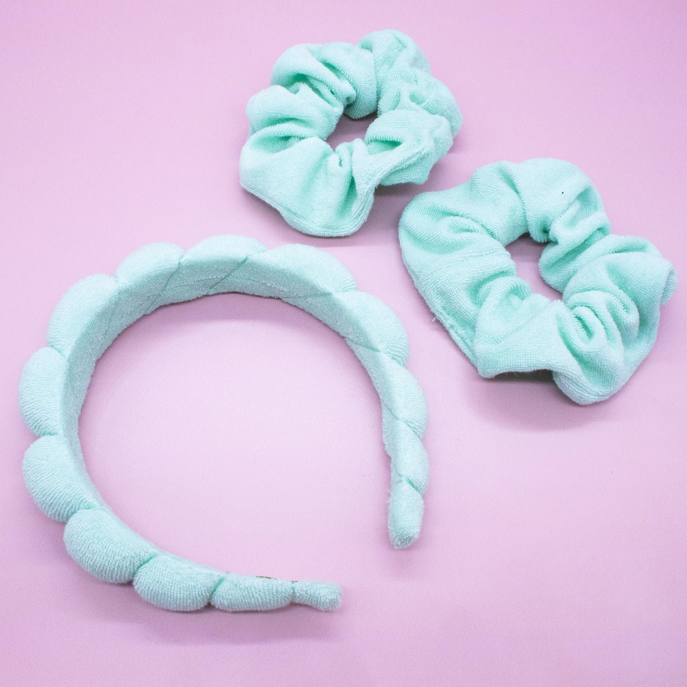 Puffy Terry Cloth Padded Spa Headband with Scrunchies- Mint - Wild Child Hat CoFrog SacHeadband