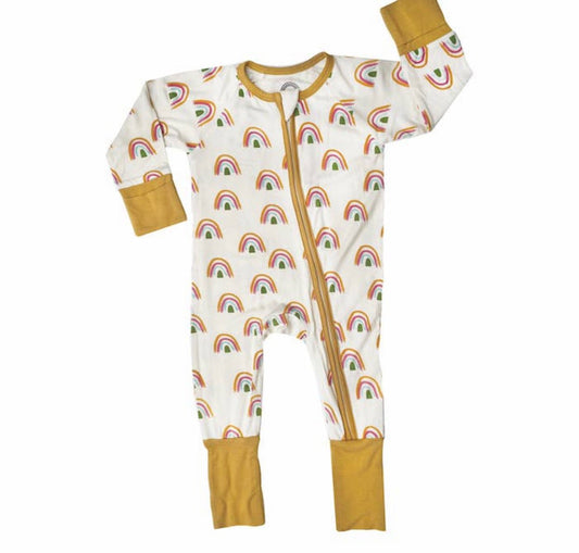 Rainbow Neutral Bamboo Convertible Baby Pajama - Wild Child Hat CoEmerson and FriendsPajamas