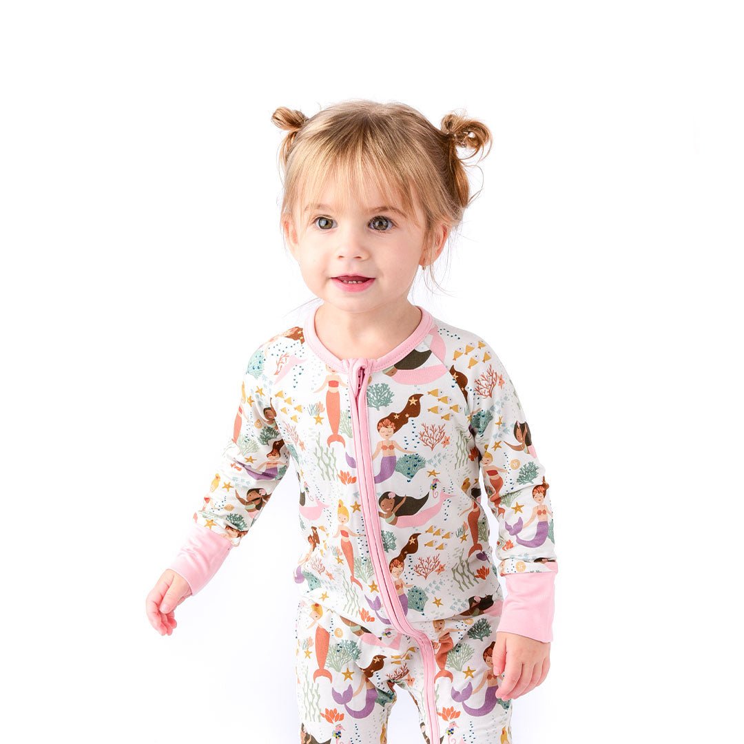 Making Waves Mermaids Coastal Bamboo Baby Pajamas Convertible Romper - Wild Child Hat CoEmerson and FriendsPajamas