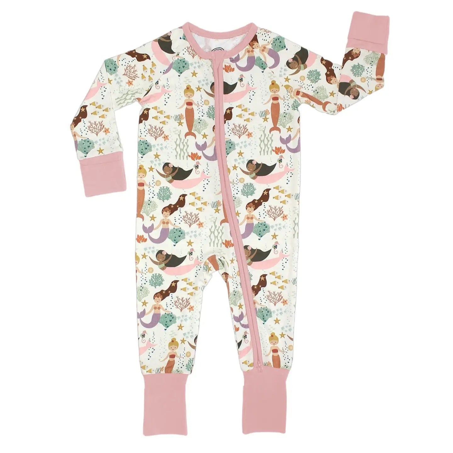 Making Waves Mermaids Coastal Bamboo Baby Pajamas Convertible Romper - Wild Child Hat CoEmerson and FriendsPajamas