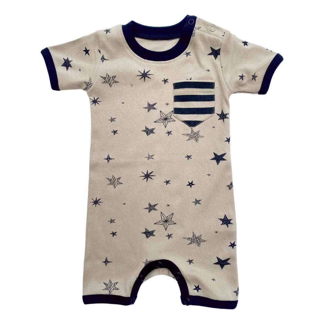 Organic Cotton Short Sleeve Romper - Cosmic Stars - Wild Child Hat CoCat & Dogma