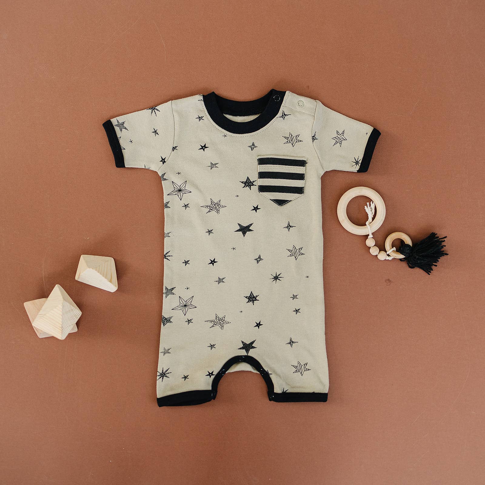 Organic Cotton Short Sleeve Romper - Cosmic Stars - Wild Child Hat CoCat & Dogma