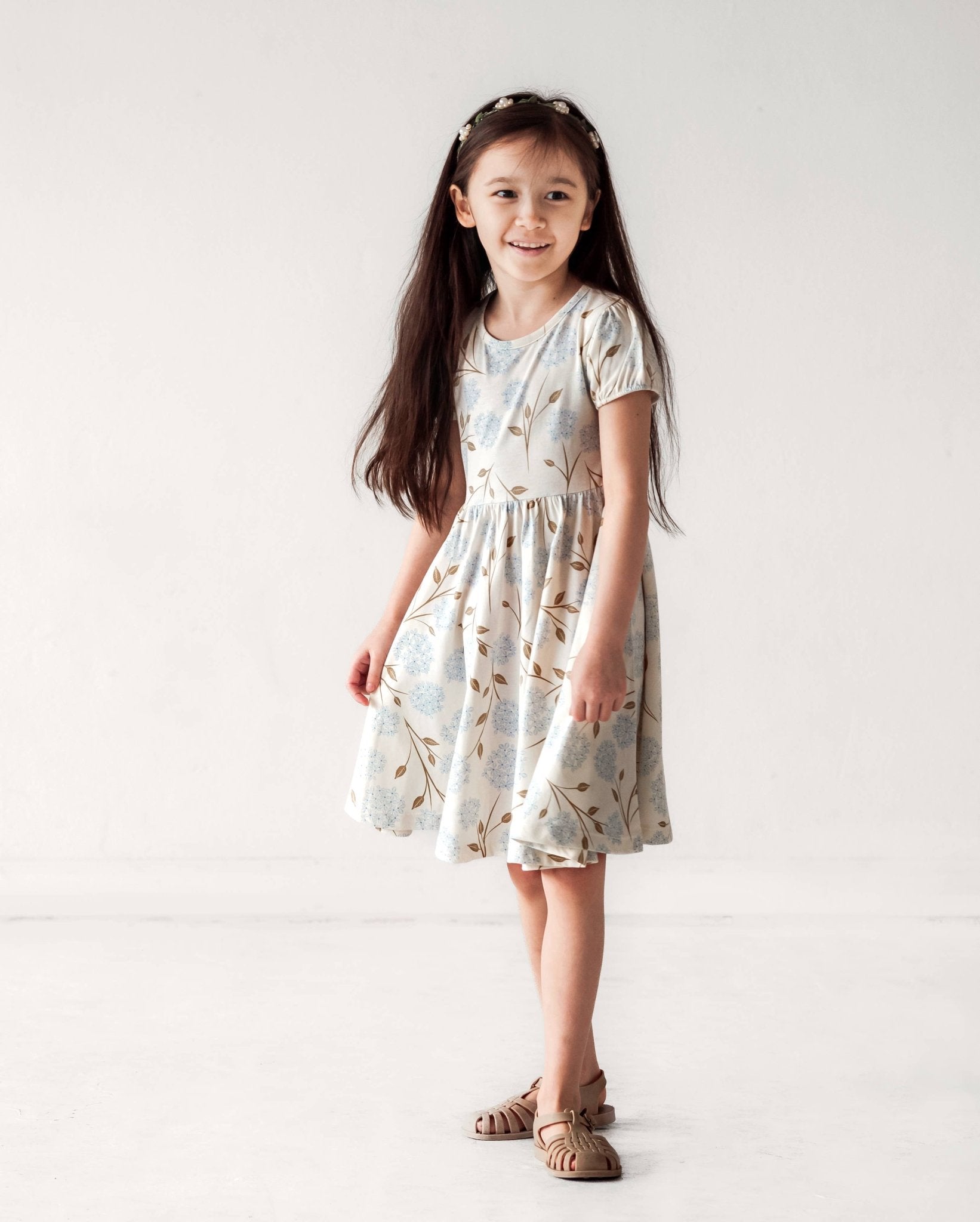 Puff Sleeve Twirl Dress - Hydrangea - Wild Child Hat CoCity Mouse Studio