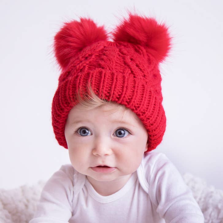 Red Fluffer Beanie Hat Baby & Kids - Wild Child Hat CoHuggalugs