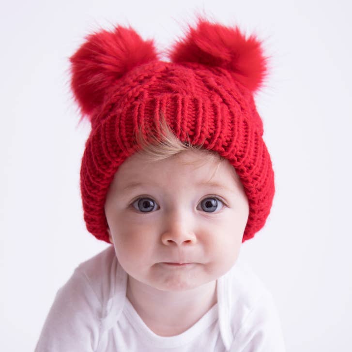 Red Fluffer Beanie Hat Baby & Kids - Wild Child Hat CoHuggalugs