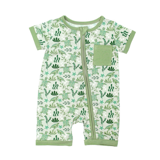 Save the Sea Turtles Bamboo Baby Shortie Romper - Wild Child Hat CoEmerson and FriendsRomper