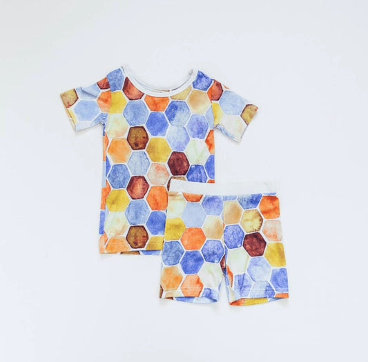 Honeycomb Short Sleeve Pajama Set in Blue - Wild Child Hat CoWild Child Hat Co
