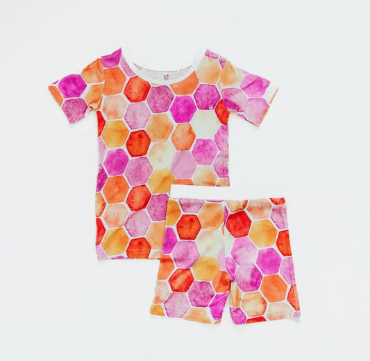 Honeycomb Short Sleeve Pajama Set in Rose - Wild Child Hat CoKinderlein