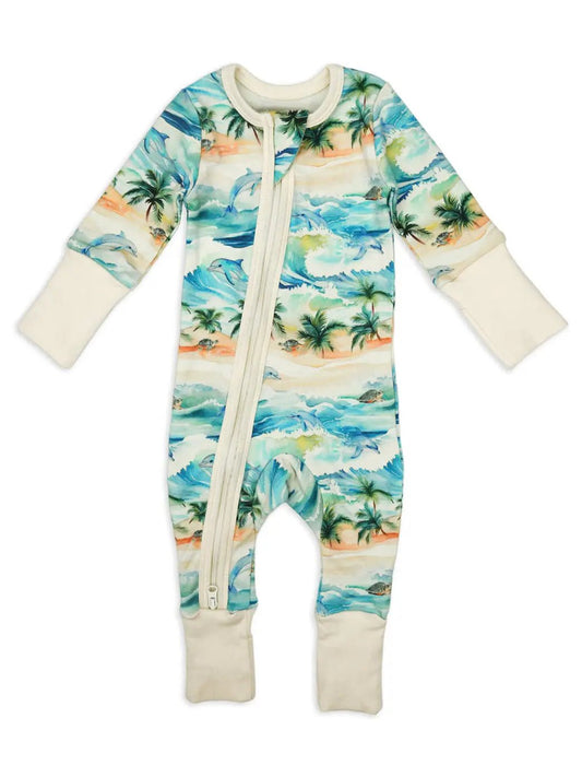 Organic Cotton Baby Pajamas 2-Way Zip Front Zipper Sleeper, Maui - Wild Child Hat CoEarthyPajamas