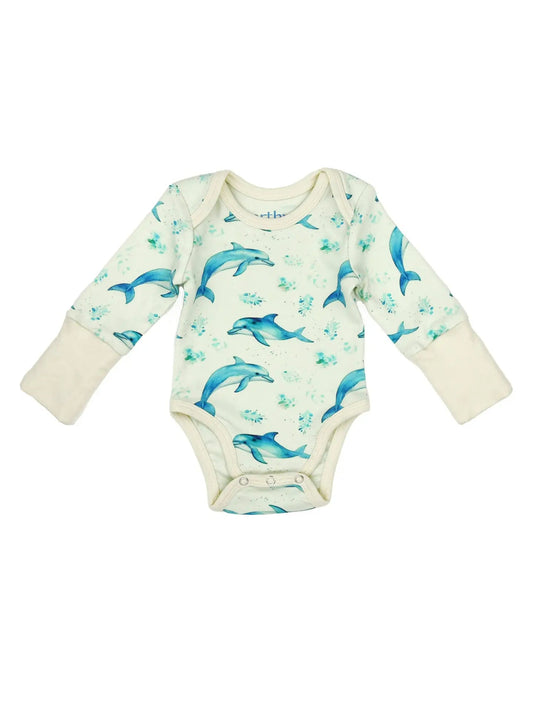 Organic Cotton Long Sleeve Baby Bodysuit, Flipper - Wild Child Hat CoEarthyOnesie