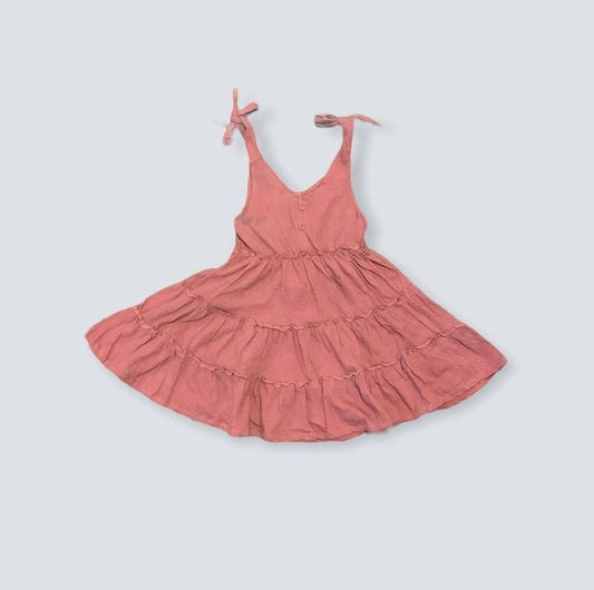 Organic Dusty Pink Tiered Tie Dress