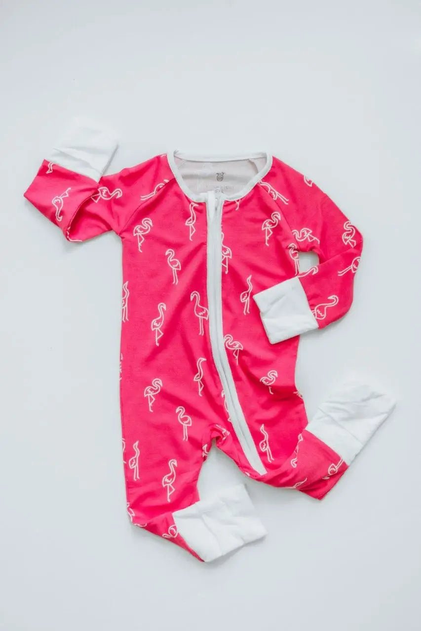 Pink Flamingo Zipper Romper - Wild Child Hat CoKinderleinPajamas
