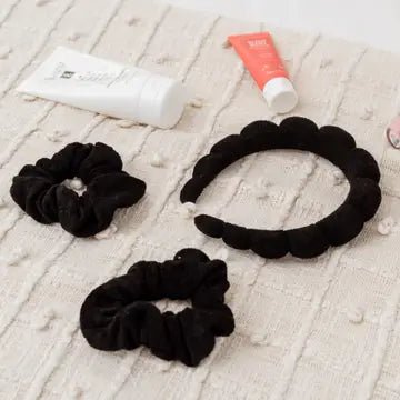 Puffy Terry Cloth Padded Spa Headband with Scrunchies-Black - Wild Child Hat CoFrog SacHeadband