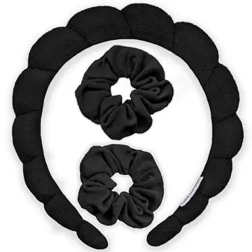 Puffy Terry Cloth Padded Spa Headband with Scrunchies-Black - Wild Child Hat CoFrog SacHeadband