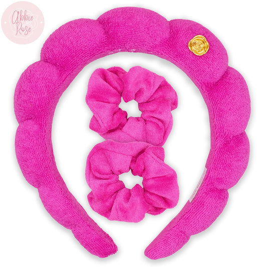 Puffy Terry Cloth Padded Spa Headband with Scrunchies-Hot Pink - Wild Child Hat CoFrog SacHeadband