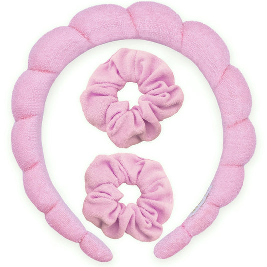 Puffy Terry Cloth Padded Spa Headband with Scrunchies-Pink - Wild Child Hat CoFrog SacHeadband