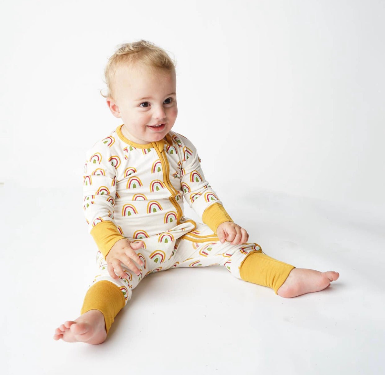 Rainbow Neutral Bamboo Convertible Baby Pajama - Wild Child Hat CoEmerson and FriendsPajamas