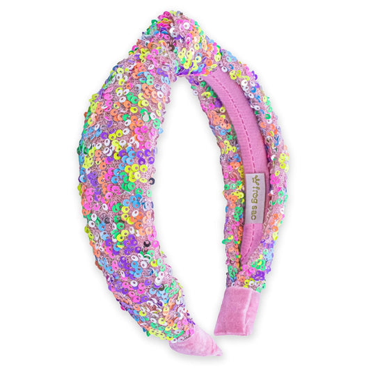 Sparkly Sequin Knot Headband- Rainbow - Wild Child Hat CoFrog SacHeadband